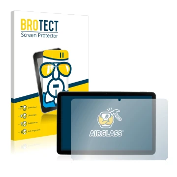 Parte frontal de un envase de producto con el logotipo de la marca BROTECT. Al lado se muestra el dispositivo MEDION Lifetab P