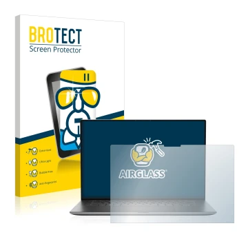 Parte frontal de un envase de producto con el logotipo de la marca BROTECT. Al lado se muestra el dispositivo Dell Precision 5