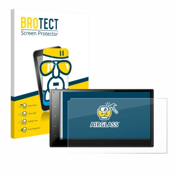 Parte frontal de un envase de producto con el logotipo de la marca BROTECT. Al lado se muestra el dispositivo Pioneer SPH-DA36