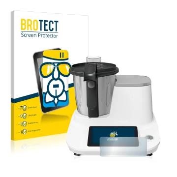 Parte frontal de un envase de producto con el logotipo de la marca BROTECT. Al lado se muestra el dispositivo Moulinex Click&C