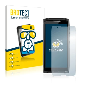 Parte frontal de un envase de producto con el logotipo de la marca BROTECT. Al lado se muestra el dispositivo Crosscall Core-X