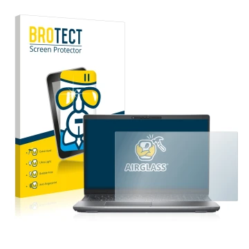 Parte frontal de un envase de producto con el logotipo de la marca BROTECT. Al lado se muestra el dispositivo Dell Latitude 55