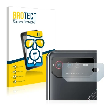 Parte frontal de un envase de producto con el logotipo de la marca BROTECT. Al lado se muestra el dispositivo ASUS ROG Phone 6