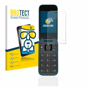 Parte frontal de un envase de producto con el logotipo de la marca BROTECT. Al lado se muestra el dispositivo Nokia 2660 Flip 