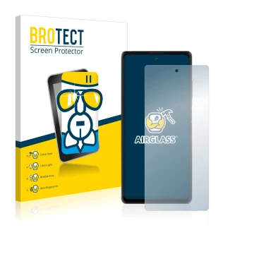 Parte frontal de un envase de producto con el logotipo de la marca BROTECT. Al lado se muestra el dispositivo Blackview A100 c