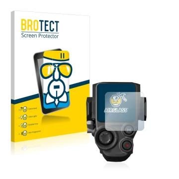 Parte frontal de un envase de producto con el logotipo de la marca BROTECT. Al lado se muestra el dispositivo DJI RS 3 con su 