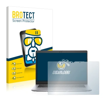 Parte frontal de un envase de producto con el logotipo de la marca BROTECT. Al lado se muestra el dispositivo Dell Latitude 53