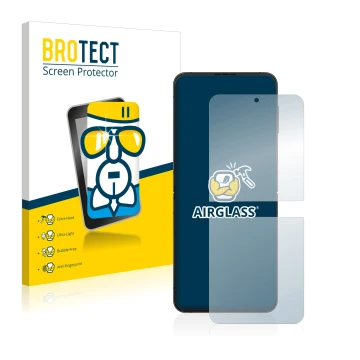 Parte frontal de un envase de producto con el logotipo de la marca BROTECT. Al lado se muestra el dispositivo Samsung Galaxy Z