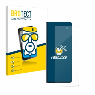 Parte frontal de un envase de producto con el logotipo de la marca BROTECT. Al lado se muestra el dispositivo Samsung Galaxy Z