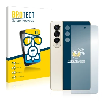 Parte frontal de un envase de producto con el logotipo de la marca BROTECT. Al lado se muestra el dispositivo Samsung Galaxy Z