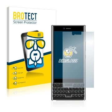Parte frontal de un envase de producto con el logotipo de la marca BROTECT. Al lado se muestra el dispositivo Unihertz Titan S