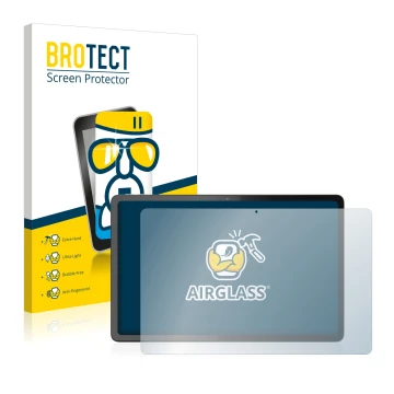 Parte frontal de un envase de producto con el logotipo de la marca BROTECT. Al lado se muestra el dispositivo Lenovo Tab P11 P