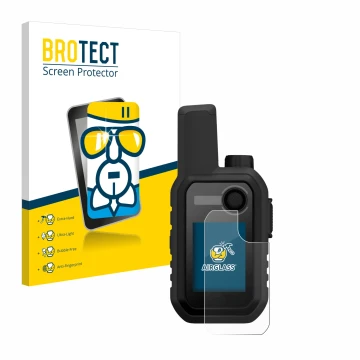 Parte frontal de un envase de producto con el logotipo de la marca BROTECT. Al lado se muestra el dispositivo Garmin Alpha 10 