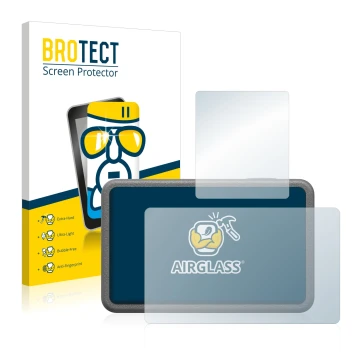 Parte frontal de un envase de producto con el logotipo de la marca BROTECT. Al lado se muestra el dispositivo DJI Osmo Action 