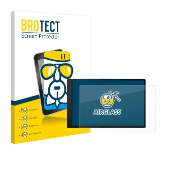 Parte frontal de un envase de producto con el logotipo de la marca BROTECT. Al lado se muestra el dispositivo Garmin DriveSmar