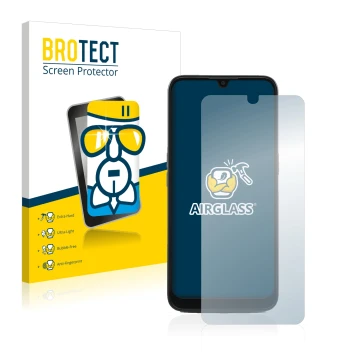 Parte frontal de un envase de producto con el logotipo de la marca BROTECT. Al lado se muestra el dispositivo Doro 8100 PLUS c