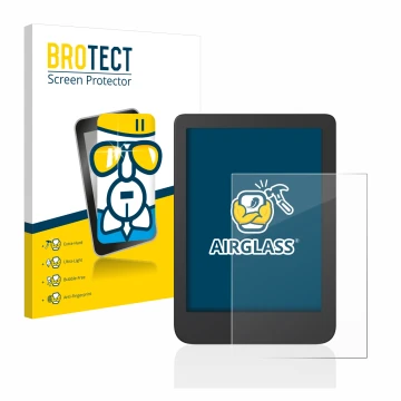 Parte frontal de un envase de producto con el logotipo de la marca BROTECT. Al lado se muestra el dispositivo Tolino Shine 4 c