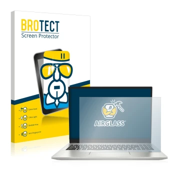 Parte frontal de un envase de producto con el logotipo de la marca BROTECT. Al lado se muestra el dispositivo MSI Prestige 16 