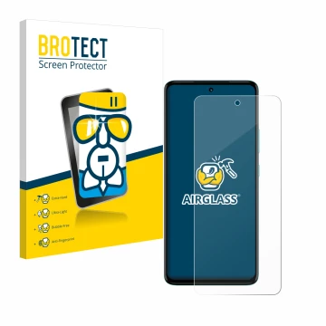 Parte frontal de un envase de producto con el logotipo de la marca BROTECT. Al lado se muestra el dispositivo Motorola Moto G7