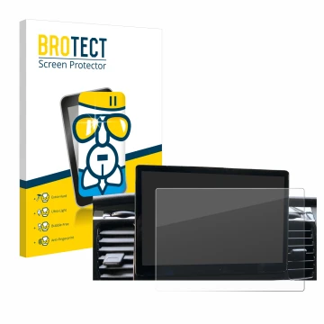 Parte frontal de un envase de producto con el logotipo de la marca BROTECT. Al lado se muestra el dispositivo Ford Transit SYN