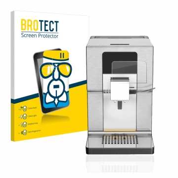 Parte frontal de un envase de producto con el logotipo de la marca BROTECT. Al lado se muestra el dispositivo Krups Intuition 