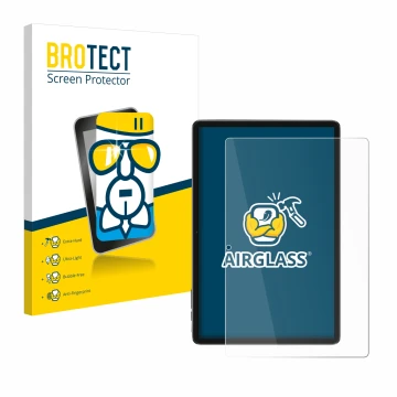 Parte frontal de un envase de producto con el logotipo de la marca BROTECT. Al lado se muestra el dispositivo Blackview Tab 7 