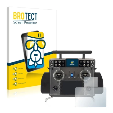 Parte frontal de un envase de producto con el logotipo de la marca BROTECT. Al lado se muestra el dispositivo FrSky Tandem XE 