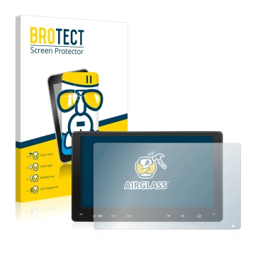 Parte frontal de un envase de producto con el logotipo de la marca BROTECT. Al lado se muestra el dispositivo Atoto A6 PF 9 Zo