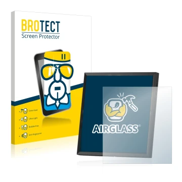 Parte frontal de un envase de producto con el logotipo de la marca BROTECT. Al lado se muestra el dispositivo Divoom Pixoo-64 