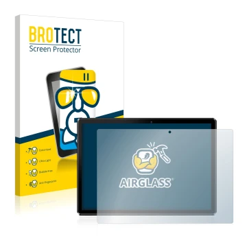 Parte frontal de un envase de producto con el logotipo de la marca BROTECT. Al lado se muestra el dispositivo Pritom M10 10.1