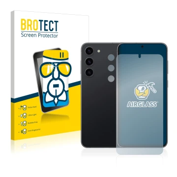 Parte frontal de un envase de producto con el logotipo de la marca BROTECT. Al lado se muestra el dispositivo Samsung Galaxy S