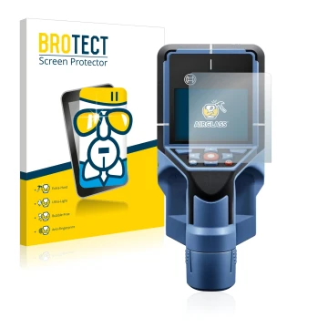 Parte frontal de un envase de producto con el logotipo de la marca BROTECT. Al lado se muestra el dispositivo Bosch D-tect 200