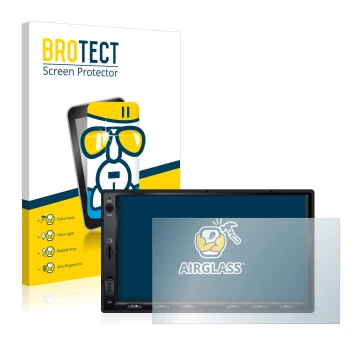 Parte frontal de un envase de producto con el logotipo de la marca BROTECT. Al lado se muestra el dispositivo Atoto S8 Standar