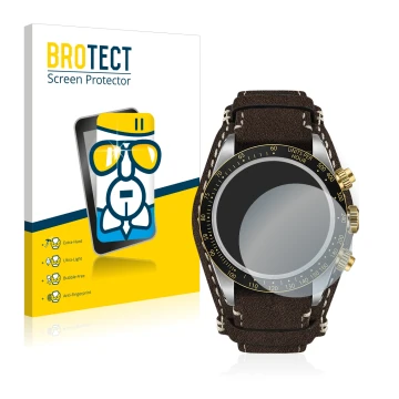 Parte frontal de un envase de producto con el logotipo de la marca BROTECT. Al lado se muestra el dispositivo Tudor Black Bay 