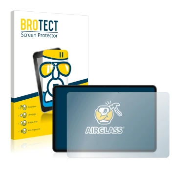 Parte frontal de un envase de producto con el logotipo de la marca BROTECT. Al lado se muestra el dispositivo Huawei MateBook 