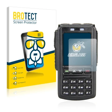 Parte frontal de un envase de producto con el logotipo de la marca BROTECT. Al lado se muestra el dispositivo AnyTone BT-01 co