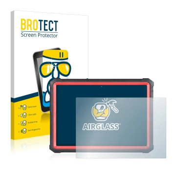 Parte frontal de un envase de producto con el logotipo de la marca BROTECT. Al lado se muestra el dispositivo Launch X-431 PRO