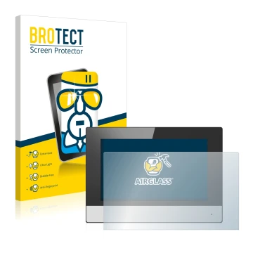 Parte frontal de un envase de producto con el logotipo de la marca BROTECT. Al lado se muestra el dispositivo Hikvision DS-KH6