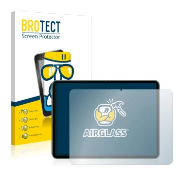 Parte frontal de un envase de producto con el logotipo de la marca BROTECT. Al lado se muestra el dispositivo OnePlus Pad con 