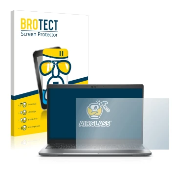 Parte frontal de un envase de producto con el logotipo de la marca BROTECT. Al lado se muestra el dispositivo Dell Latitude 55