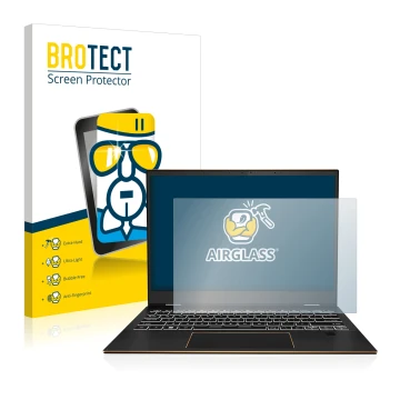 Parte frontal de un envase de producto con el logotipo de la marca BROTECT. Al lado se muestra el dispositivo MSI Summit E13 F