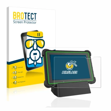 Parte frontal de un envase de producto con el logotipo de la marca BROTECT. Al lado se muestra el dispositivo Hella Gutmann Me