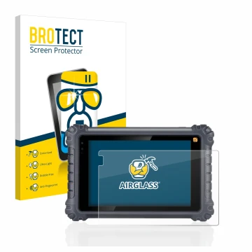 Parte frontal de un envase de producto con el logotipo de la marca BROTECT. Al lado se muestra el dispositivo Autel MaxiCom MK