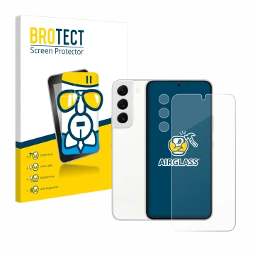 Parte frontal de un envase de producto con el logotipo de la marca BROTECT. Al lado se muestra el dispositivo Samsung Galaxy S