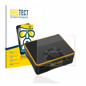 Parte frontal de un envase de producto con el logotipo de la marca BROTECT. Al lado se muestra el dispositivo Junsi iCharger D