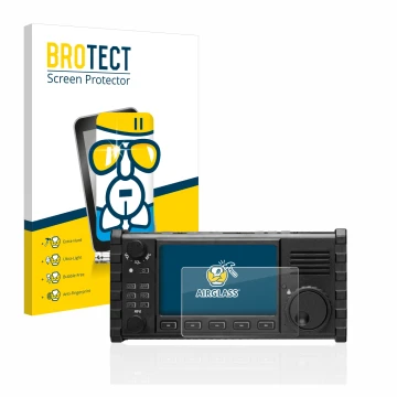 Parte frontal de un envase de producto con el logotipo de la marca BROTECT. Al lado se muestra el dispositivo Xiegu X6100 HF-T
