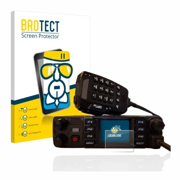 Parte frontal de un envase de producto con el logotipo de la marca BROTECT. Al lado se muestra el dispositivo AnyTone AT-D578U
