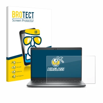 Parte frontal de un envase de producto con el logotipo de la marca BROTECT. Al lado se muestra el dispositivo Dell Latitude 54