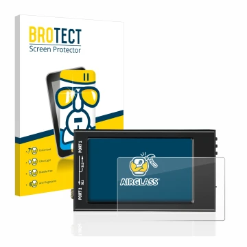 Parte frontal de un envase de producto con el logotipo de la marca BROTECT. Al lado se muestra el dispositivo SDRGEEK NanoVNA-