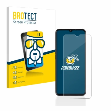 Parte frontal de un envase de producto con el logotipo de la marca BROTECT. Al lado se muestra el dispositivo Oppo A77 5G con 